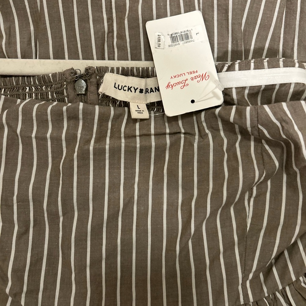 Lucky Brand Strapless Beige Cream Striped Midi Dress - Picture 7 of 7